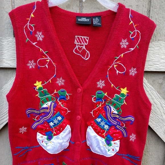 One Resource Sweaters - One Resource Red, Sweater Christmas vest, snowmen